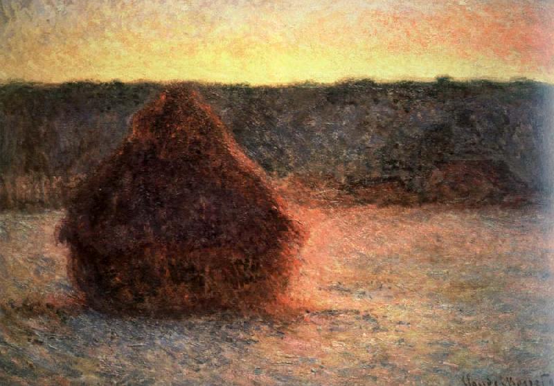 Claude Monet hay stack at sunset,frosty weather oil painting image